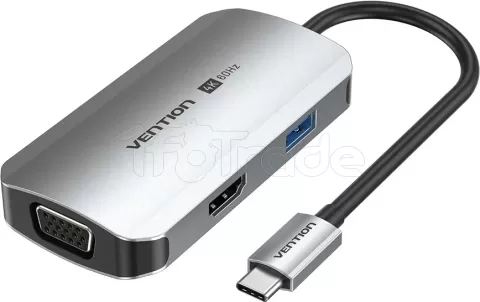 Photo de Adapatateur USB-C Vention vers 1x USB-C + 1x VGA + 1x HDMI + 1x USB-A 0.15m (Gris)