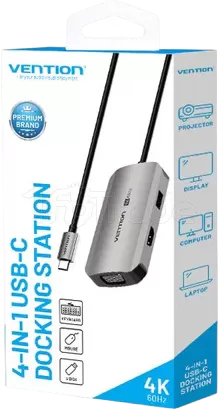 Photo de Adapatateur USB-C Vention vers 1x USB-C + 1x VGA + 1x HDMI + 1x USB-A 0.15m (Gris)
