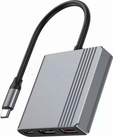 Photo de Adaptateur 3en1 USB-C CableXpert vers USB-A + HDMI + USB-C 18cm (Gris)