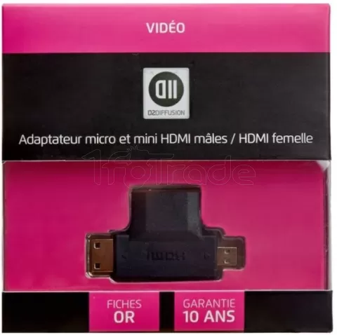 Adaptateur D2 Diffusion Micro HDMI mâle (Type D) et Mini HDMI mâle (Type C)  vers HDMI femelle (Type A) (Noir) pour professionnel, 1fotrade Grossiste  informatique