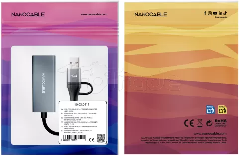 Photo de Adaptateur Nanocable USB-C/USB-A mâle vers RJ45 femelle 0.15m (Gris)