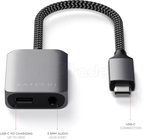 Photo de Adaptateur Satechi USB Type C vers Jack 3,5mm M/F (Gris)