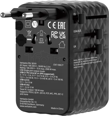 Photo de Adaptateur universel de voyage Verbatim Charge'n'Travel 100W (Noir)