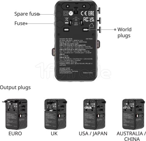 Photo de Adaptateur universel de voyage Verbatim Charge'n'Travel 70W (Noir)