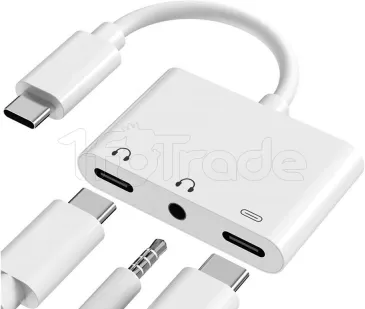 Photo de Adaptateur USB 3.0 Type C Connectland vers Jack 3,5mm, USB-A et Type C (Blanc)