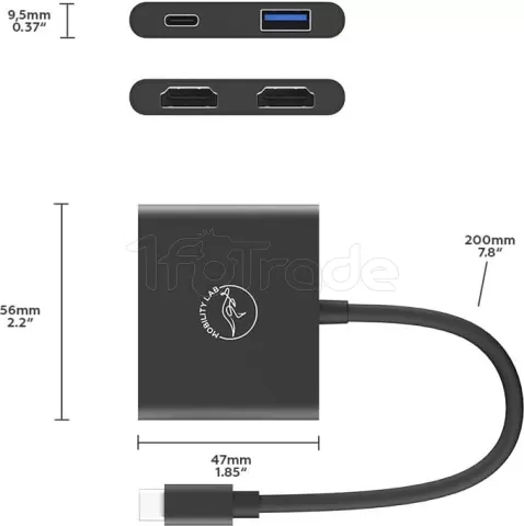 Photo de Adaptateur USB 3.0 Type C Mobility Lab vers HDMI, USB Type C et A (Gris)