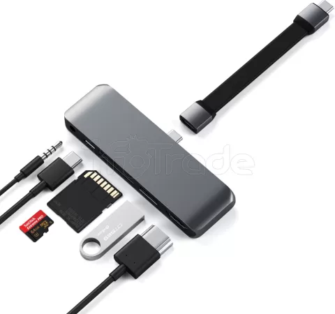 Photo de Adaptateur USB 3.0 Type C pour iPad Satechi Mobile Pro Hub vers HDMI, SD, USB-A et Type C (Gris)