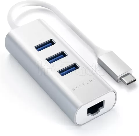 Photo de Adaptateur USB 3.0 Type C Satechi vers RJ45 et Hub 3 ports (Argent)