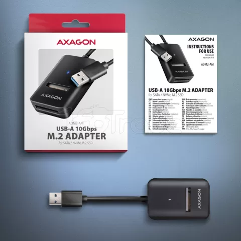 Photo de Adaptateur USB 3.2 Axagon ADM2-AM vers M.2 S-ATA/NVMe auto-alimenté