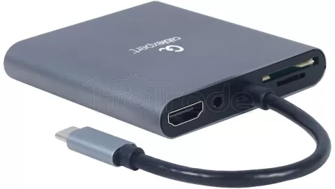 Photo de Adaptateur USB-C 3.0 CableXpert vers USB-A/C + VGA + HDMI+ carte SDµSD + Jack 3,5mm (Gris)