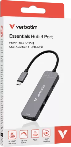 Photo de Adaptateur USB-C 3.0 Verbatim Essentials - 4 ports (Gris)