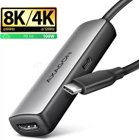 Photo de Adaptateur USB-C Axagon vers HDMI 2.1 M/F 15cm (Gris)