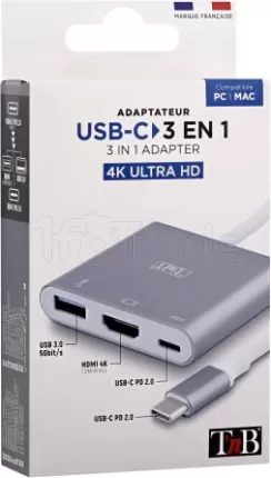 Photo de Adaptateur USB-C T'nB vers HDMI , 1x USB-A ,1x USB-C (Gris)