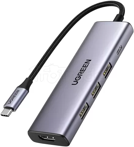 Photo de Adaptateur USB-C Ugreen vers 1x HDMI + 3x USB-A + 1x USB-C 100W (Gris)