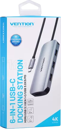 Photo de Adaptateur USB-C Vention vers 1xHDMI + 3x USB-A + 2x USB-C 0.15m (Gris)