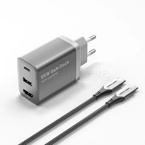 Photo de Adaptateur USB-C Vention vers USB-A + HDMI avec chargeur 65W (Gris)