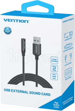 Photo de Adaptateur Vention USB-A mâle vers Jack 3.5mm femelle 0.25m (Noir)
