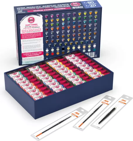 Photo de Ak Interactive Quick Gen - Quick Paint Set (Set 100 Refs (80 Quick Gen + 20 Acrylic) + 3 Brush)