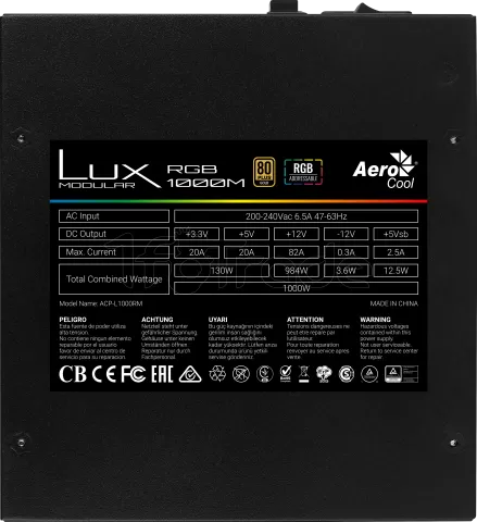 Photo de Alimentation ATX AeroCool Lux RGB - 1000W (Noir)