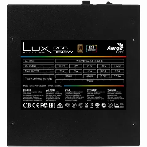 Photo de Alimentation ATX AeroCool Lux RGB - 750W (Noir)