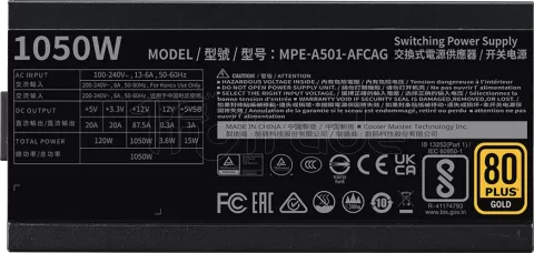 Photo de Alimentation ATX Cooler Master MWE Gold V2 ATX 3.1 - 1050W (Noir)