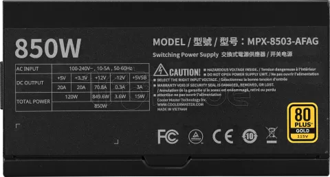 Photo de Alimentation ATX Cooler Master MWE Gold V3 - 850W (Noir)