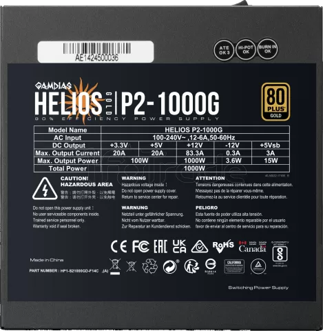 Photo de Alimentation ATX Gamdias Helios P2G - 1000W (Noir)