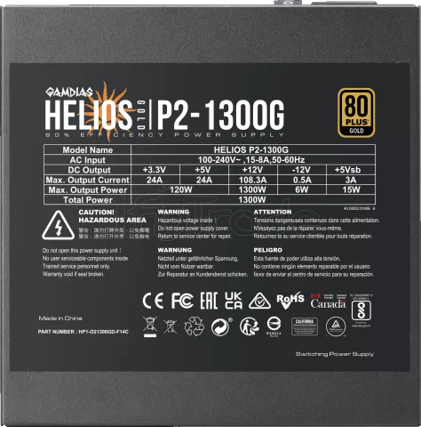 Photo de Alimentation ATX Gamdias Helios P2G - 1300W (Noir)