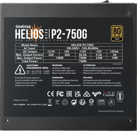 Photo de Alimentation ATX Gamdias Helios P2G - 750W (Noir)