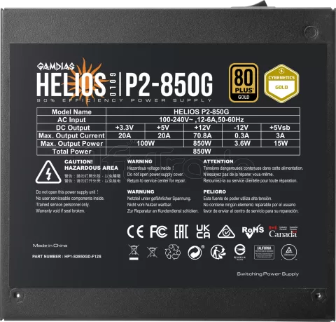 Photo de Alimentation ATX Gamdias Helios P2G - 850W (Noir)