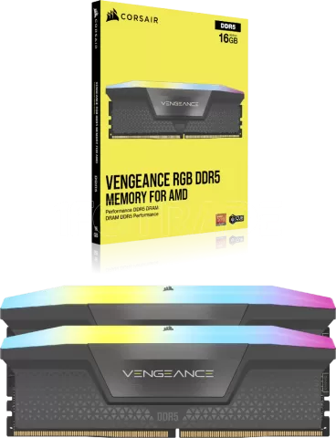 Photo de Barrette mémoire 16Go DIMM DDR5 Corsair Vengeance RGB 6000MHz CL38 (Noir)