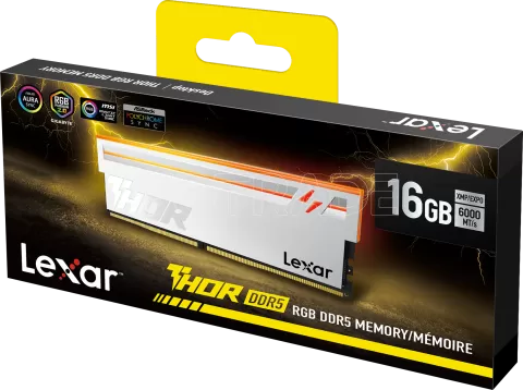 Photo de Barrette mémoire 16Go DIMM DDR5 Lexar Thor 2nd Gen RGB 6000MHz CL36 (Argent)