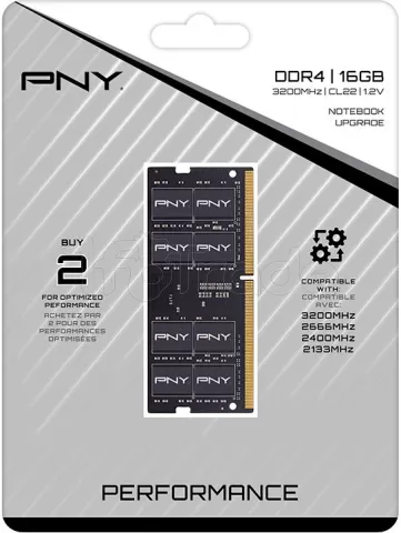 Photo de Barrette mémoire 16Go SODIMM DDR4 PNY Performance 3200MHz (Noir)