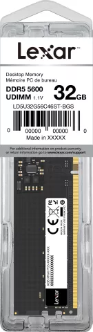 Photo de Barrette mémoire 32Go DIMM DDR5 Lexar 5600MHz (Noir)