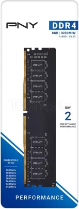 Photo de Barrette mémoire 8Go DIMM DDR4 PNY Performance 3200Mhz (Noir)
