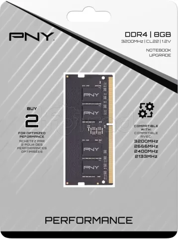 Photo de Barrette mémoire 8Go SODIMM DDR4 PNY Performance 3200MHz (Noir)