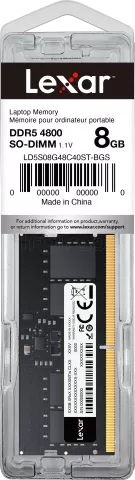 Photo de Barrette mémoire 8Go SODIMM DDR5 Lexar 4800Mhz (Noir)