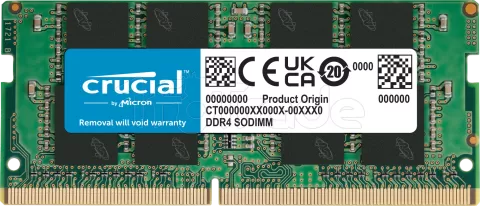 Photo de Barrette mémoire SODIMM 16Go DDR4 Crucial  3200Mhz (Vert) Version OEM (Tray)