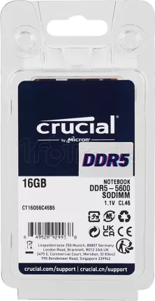 Photo de Barrette mémoire SODIMM DDR5 16Go Crucial 5600Mhz (Noir)