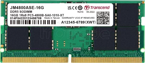 Photo de Barrette mémoire SODIMM DDR5 16Go Transcend JetRam 4800MHz (Vert)