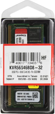 Photo de Barrette mémoire SODIMM DDR5 32Go Kingston ValueRam 5600Mhz (Vert)