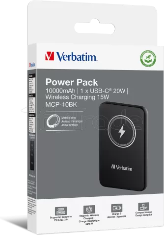 Photo de Batterie externe Magnétique sans fil Verbatim Charge'n'Go - 10000mAh (Noir)