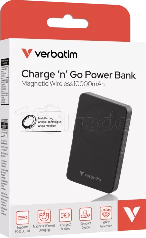 Photo de Batterie externe Magnétique sans fil Verbatim Charge'n'Go Essentials - 10000mAh (Noir)