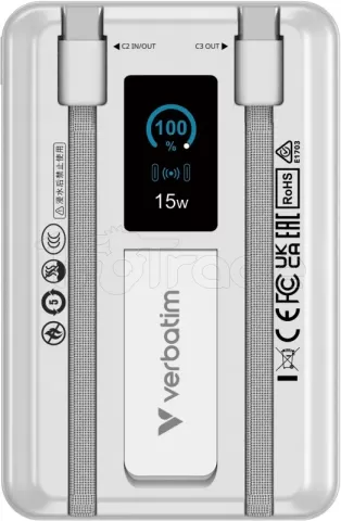 Photo de Batterie externe sans fil magnétique Verbatim Charge'n'Go 2C - 10000mAh (Argent)