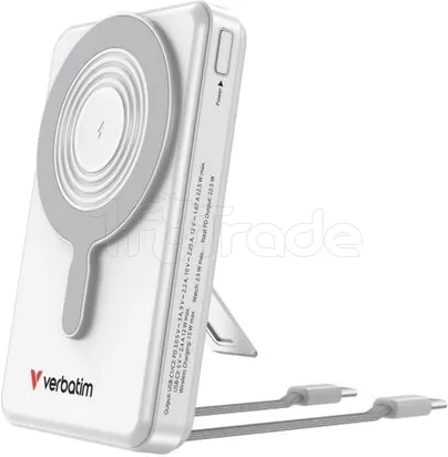 Photo de Batterie externe sans fil magnétique Verbatim Charge'n'Go 2C - 10000mAh (Argent)