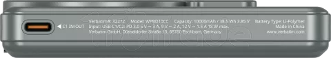 Photo de Batterie externe sans fil magnétique Verbatim Charge'n'Go 2C - 10000mAh (Gris)