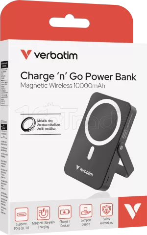 Photo de Batterie externe sans fil magnétique Verbatim Charge'n'Go avec support - 10000mAh (Noir)