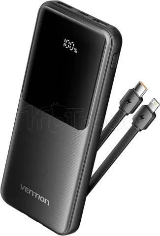 Photo de Batterie externe USB avec écran Vention - 10000mAh 22.5W + Cables USB/C + Lightning inclus (Noir)