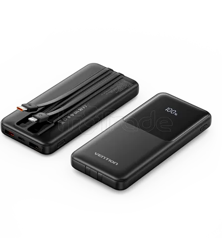 Photo de Batterie externe USB avec écran Vention - 10000mAh 22.5W + Cables USB/C + Lightning inclus (Noir)