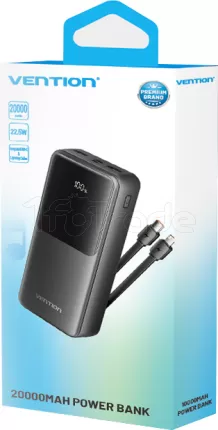 Photo de Batterie externe USB avec écran Vention - 20000mAh 22.5W (Noir) + Cables USB/C + Lightning inclus (Noir)